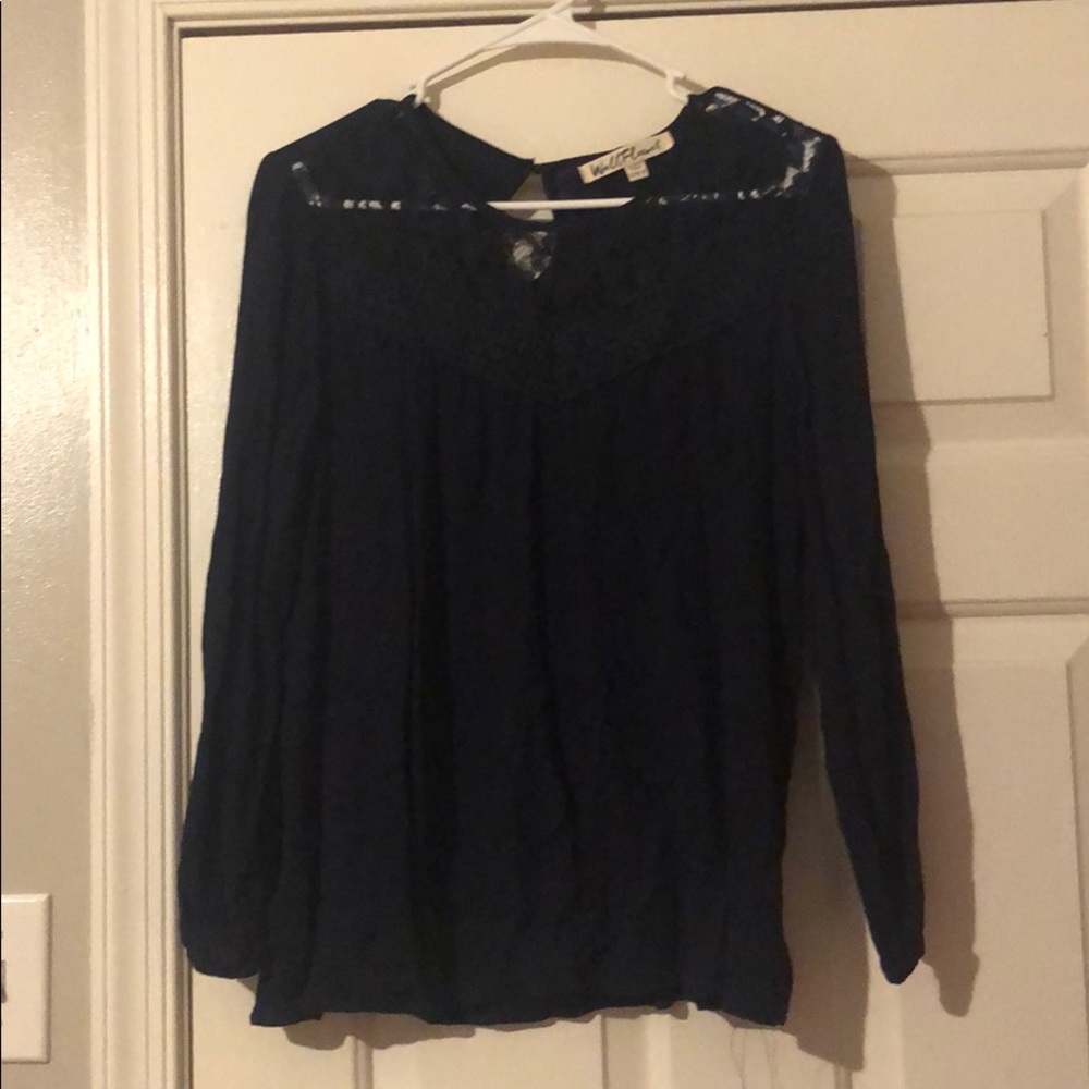 Blue long sleeve shirt with lace detail